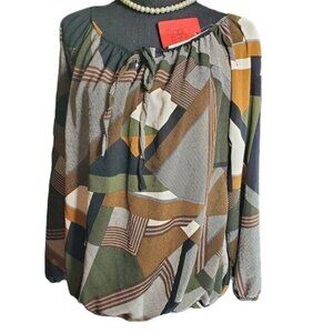 Blu Royal Peasant Blouse Woman Balloon Long Sleeve Knit Shirt Keyhole Tie